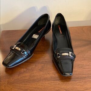 Prada Black Flats with Silver Buckle